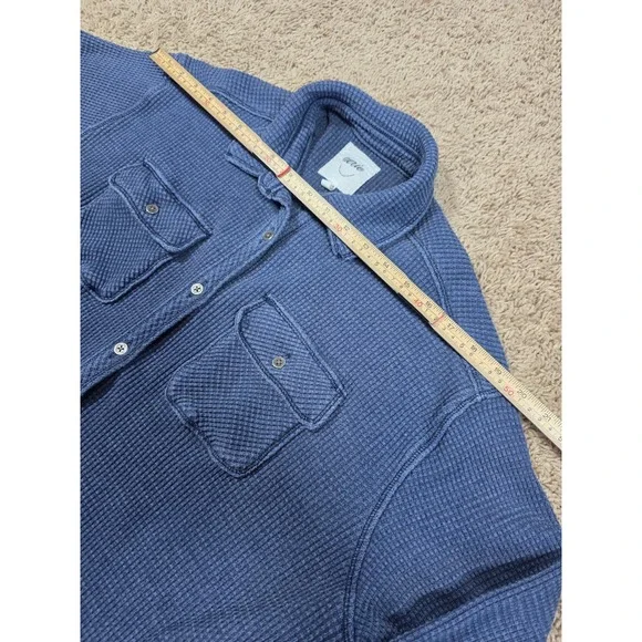 Aerie Oversized Lumberjane Waffle Knit Button Down Shirt Blue Long Sleeve - XS - Picture 4 of 12